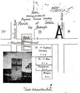 Survey Plan for a proposed Chinese cemetery in Sofala in 1877 with a tombstone photographed in 1927.